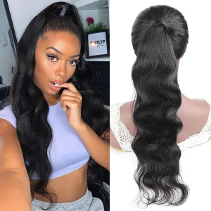 Body Wave Ponytail Virgin Human Hair Wrap Around Hair Extensions Pony Tail